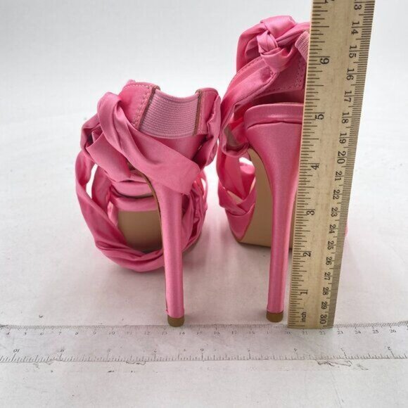 FSJ Women Cocktail Peep Toe Satin Lace Up Sandals Ankle Wrap Platform High Heels - Picture 5 of 8